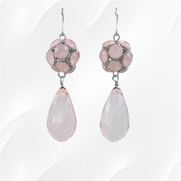 Opaque Pale Pink Faceted Acrylic Drop Dangle Earrings - Picture 3 of 8